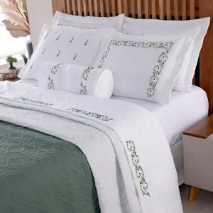 Jogo de cama queen completo bordado